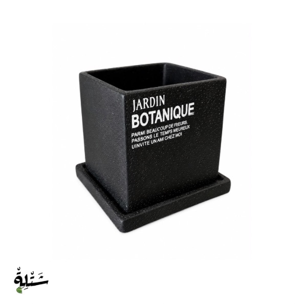 قوار سيراميك أسود مربع مع صحن
